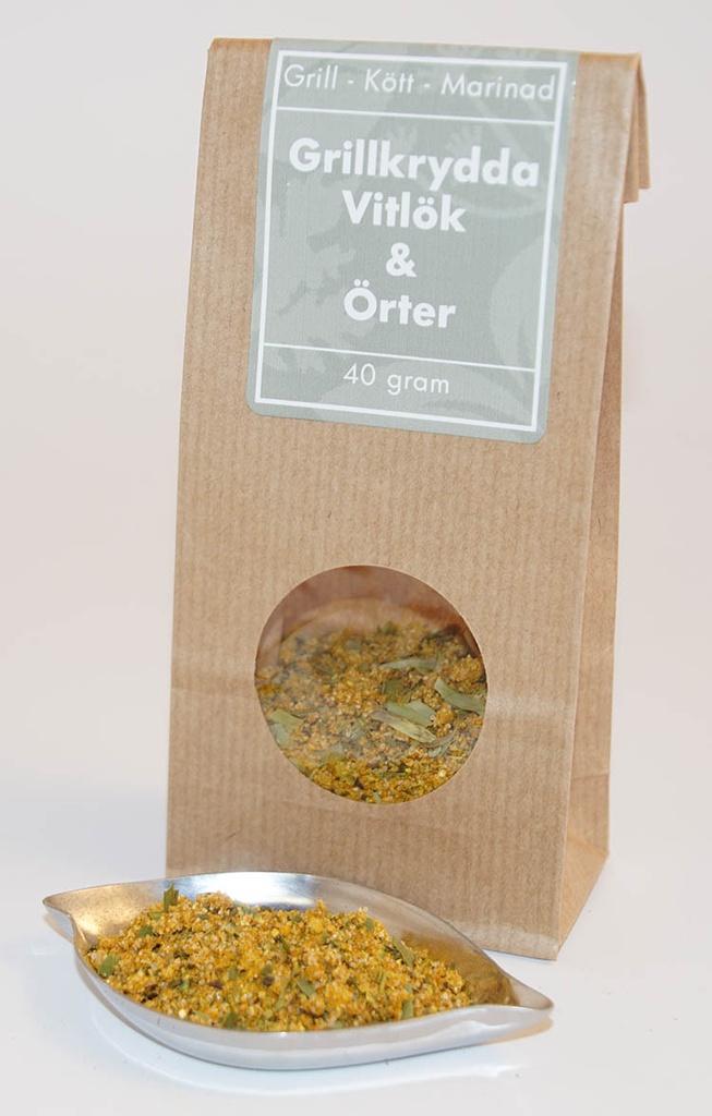 Grillkrydda vitlök och örter brun påse med fönster 40g