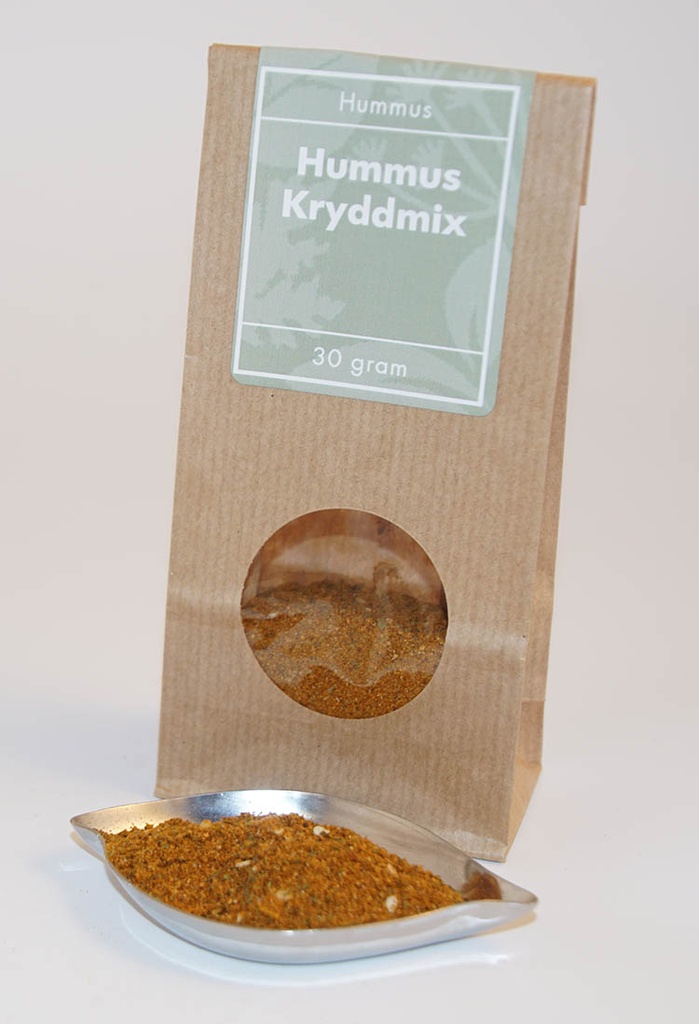 Hummus kryddmix brun påse med fönster 30g