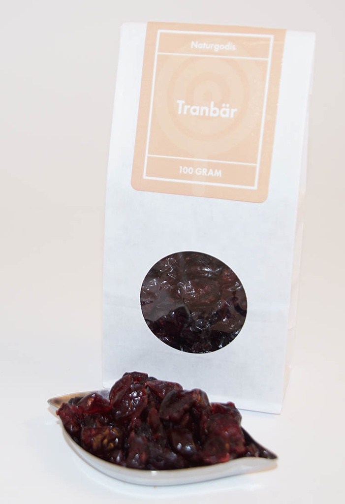 Tranbär torkade vit påse med fönster 100g