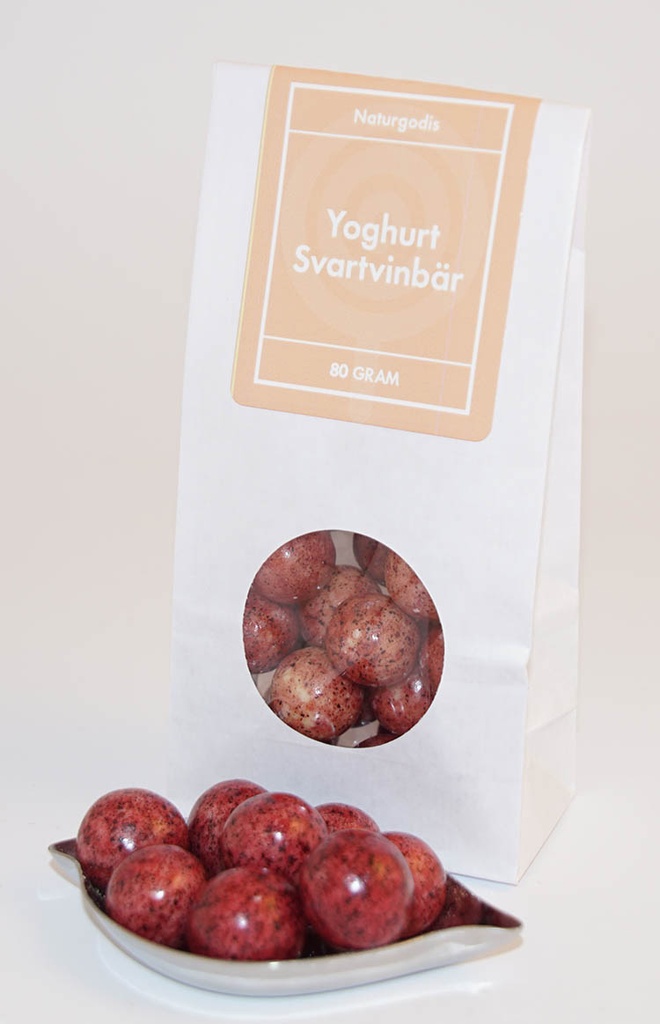 Yoghurt blackcurrant white bag with window 80g