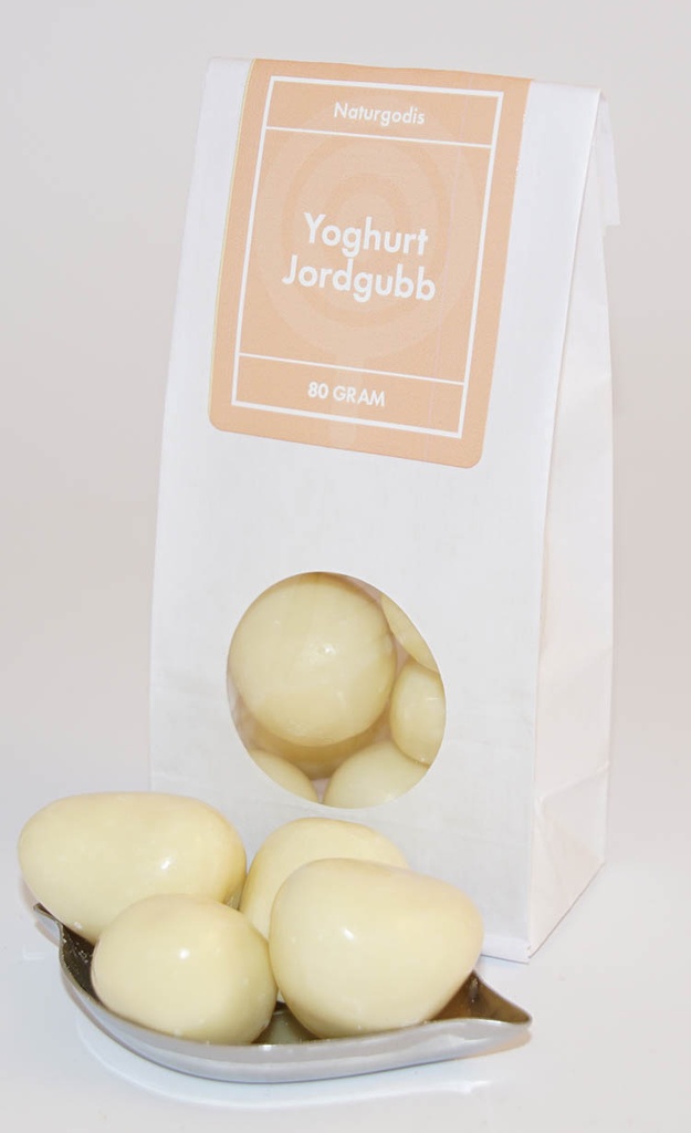 Yoghurt strawberry white bag with window 80g