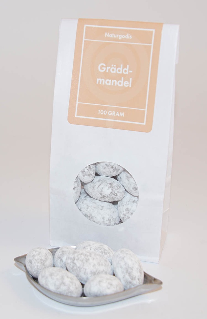 Gräddmandel vit påse med fönster 100g