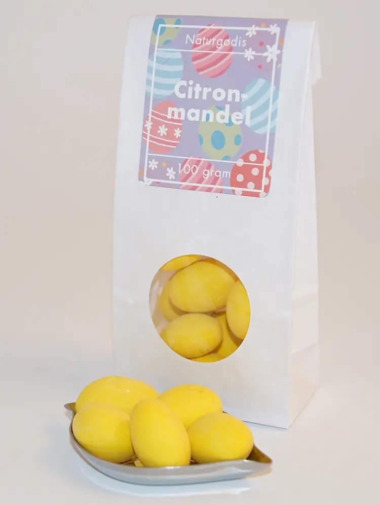 Lemon almond white bag with window 100g