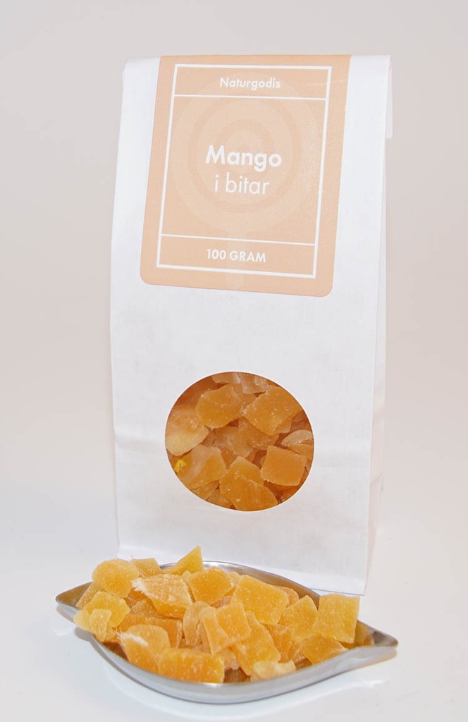 Mango i bitar vit påse med fönster 100g