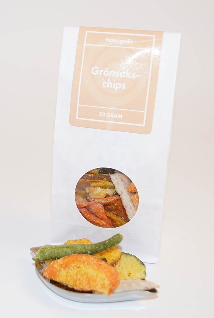 Vegetable chips white bag with window 50g