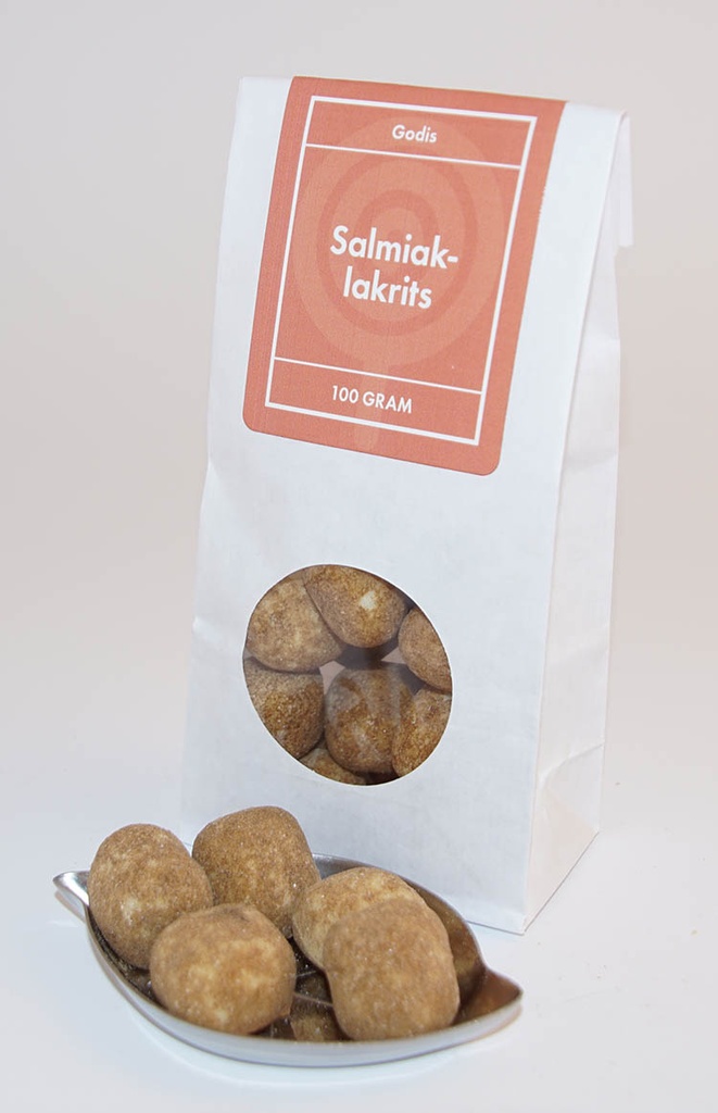 Salmiak liquorice white bag with window 100g