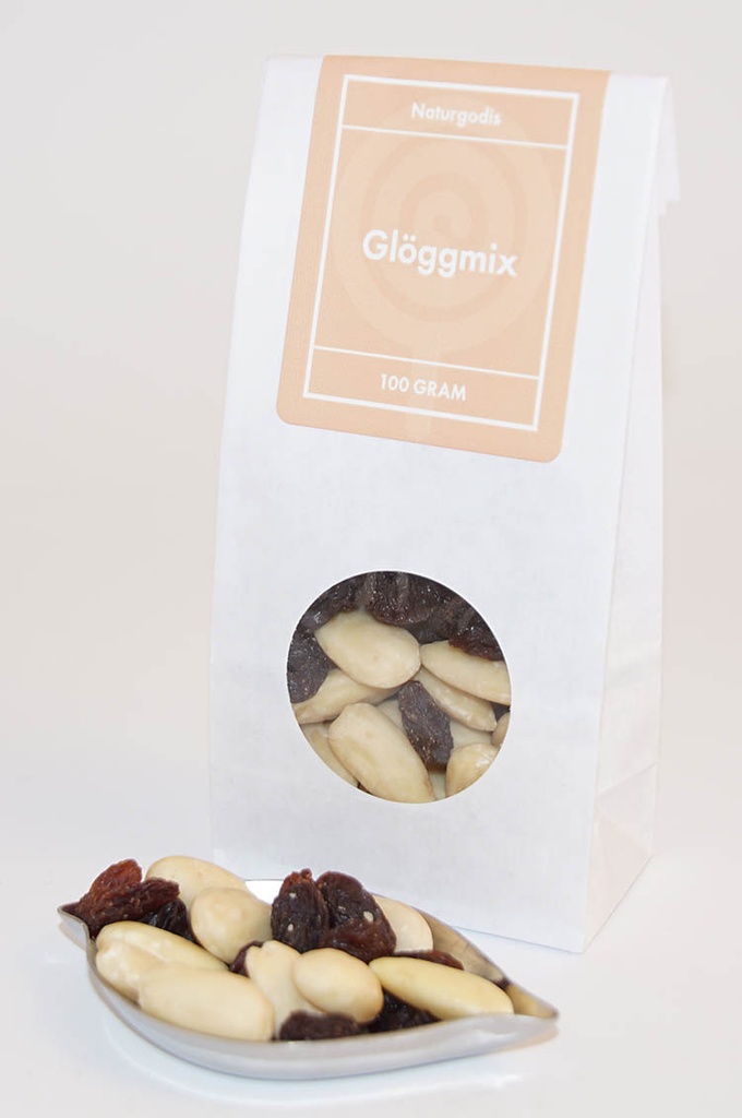 Glöggmix mandel o russin vit påse med fönster 100g