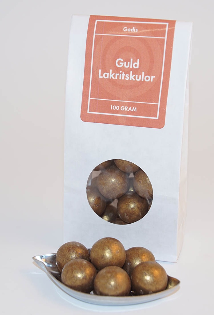 Guld lakritskulor Chokly vit påse med fönster 100g