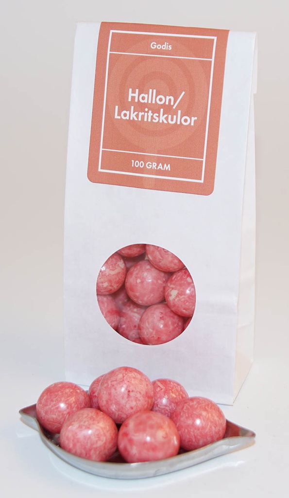 Raspberry/liquorice ball Chokly white bag with window 100g