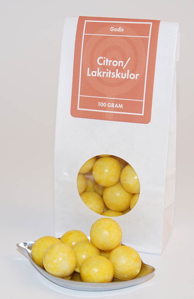 Lemon/liquorice ball Chokly white bag with window 100g