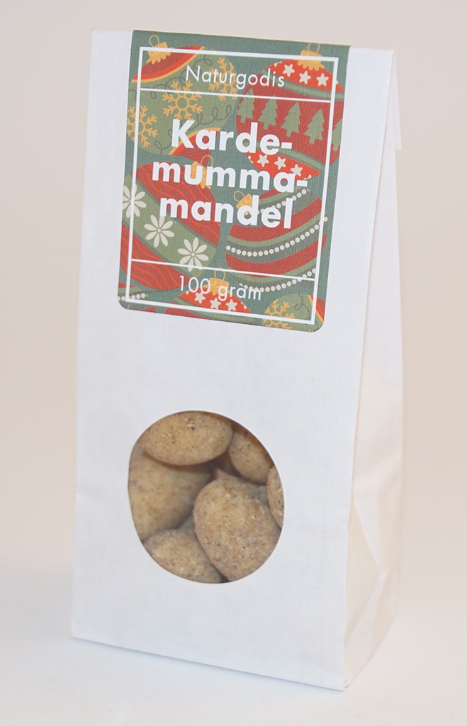 Cardamom almond white bag with window 100g