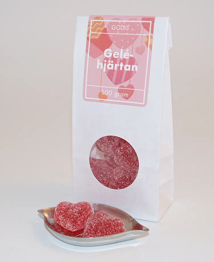 Jelly hearts FRANSSON white bag with window 100g