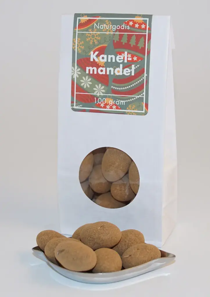 Cinnamon almond white bag with window 100g