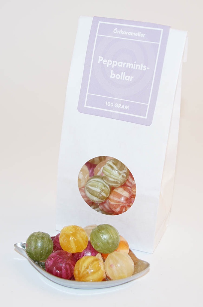 Peppermint balls herbal candies in white bag with window 100g