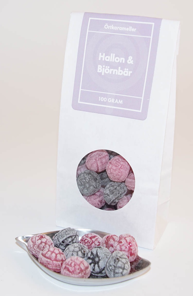 Raspberry and blackberry herbal candies white bag with window 100g