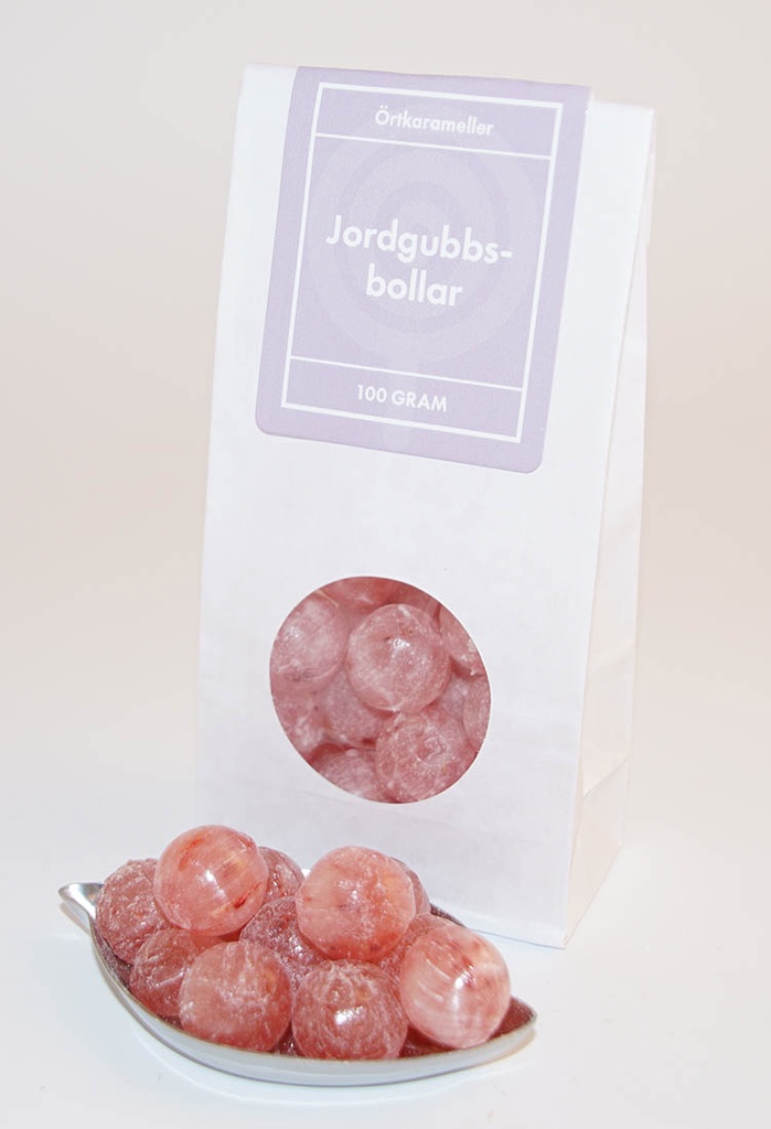 Strawberry balls herbal candies white bag with window 100g