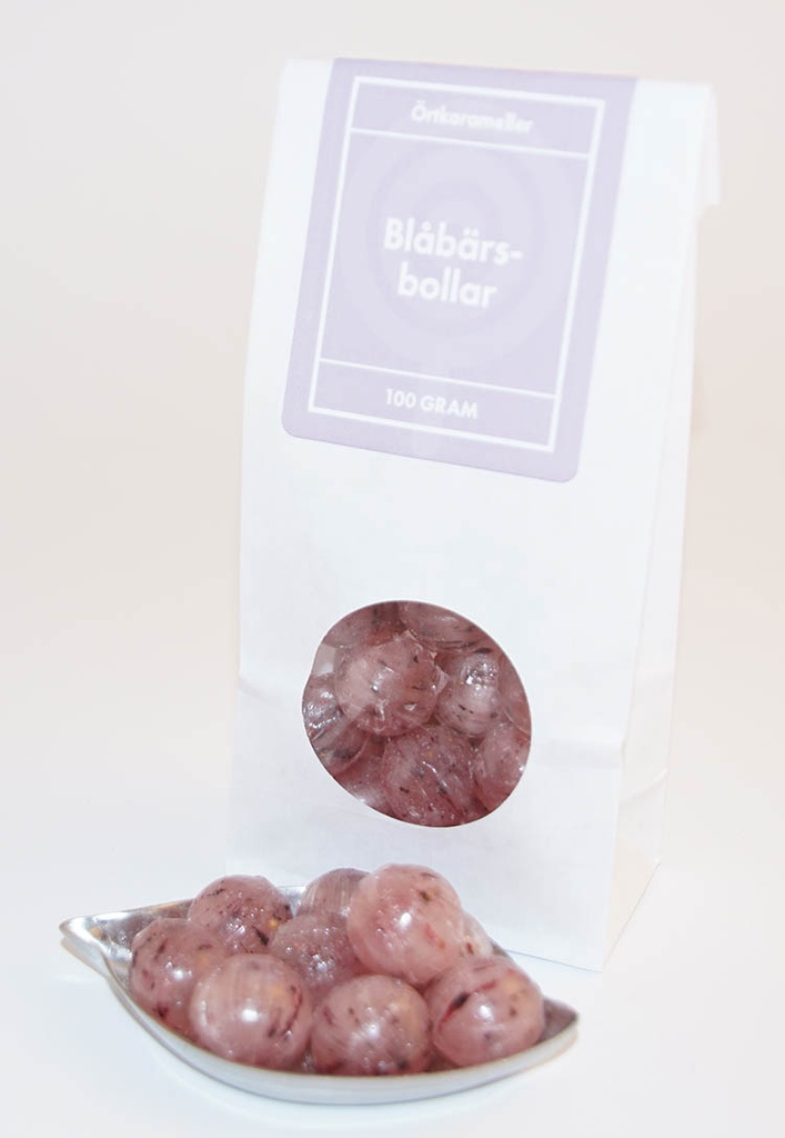 Blueberry balls herbal candies white bag with window 100g