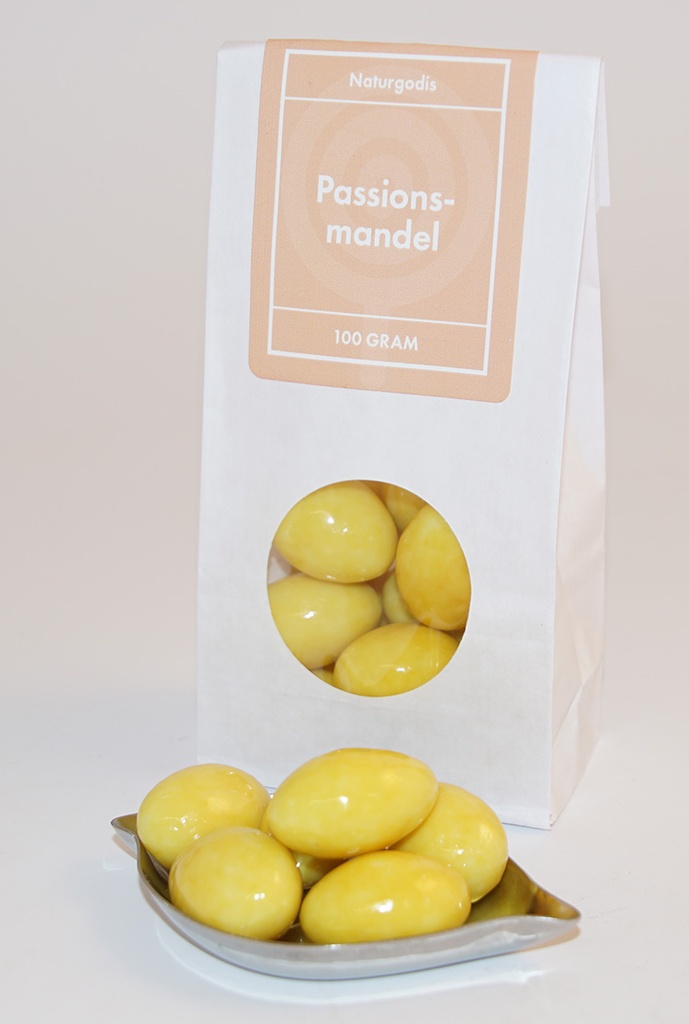 Passion fruit almond white bag with window 100g