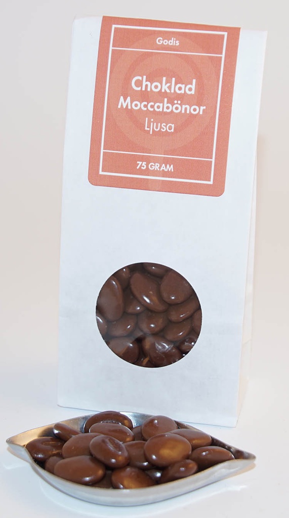 Chocolate mocha beans LIGHT white bag with window 75g