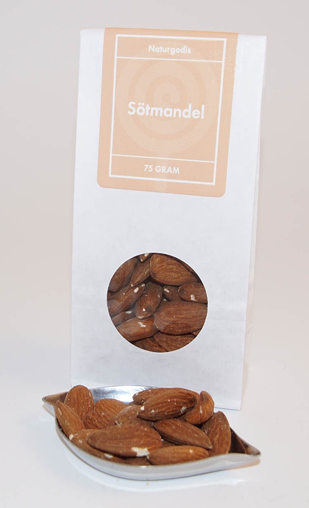 Sötmandel hel brun vit påse med fönster 80g
