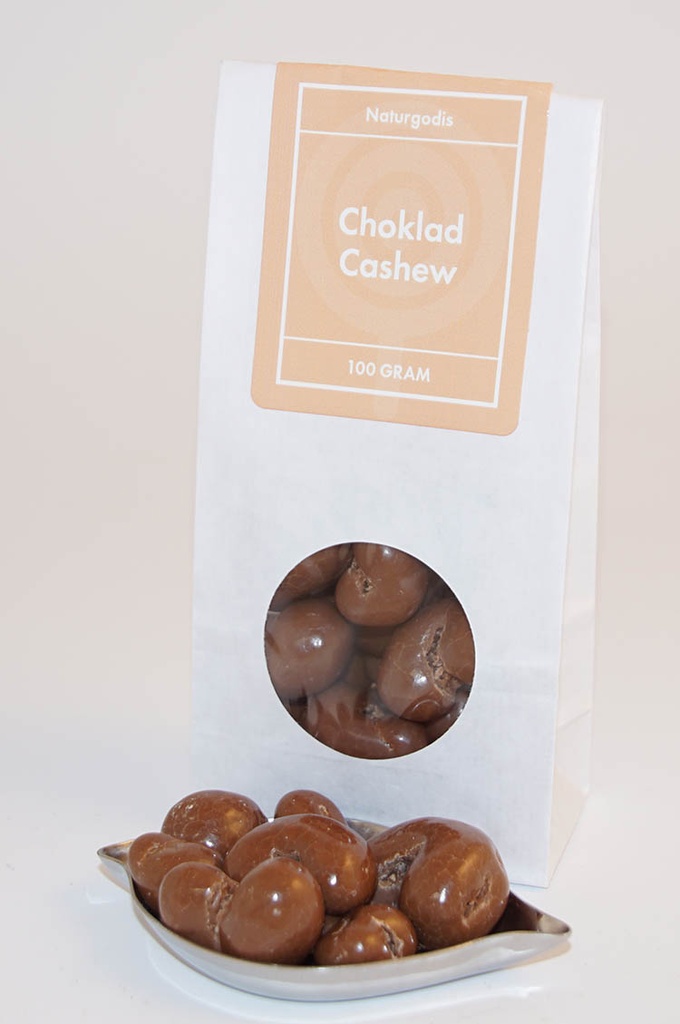 Chocolate cashew light white bag with window 100g