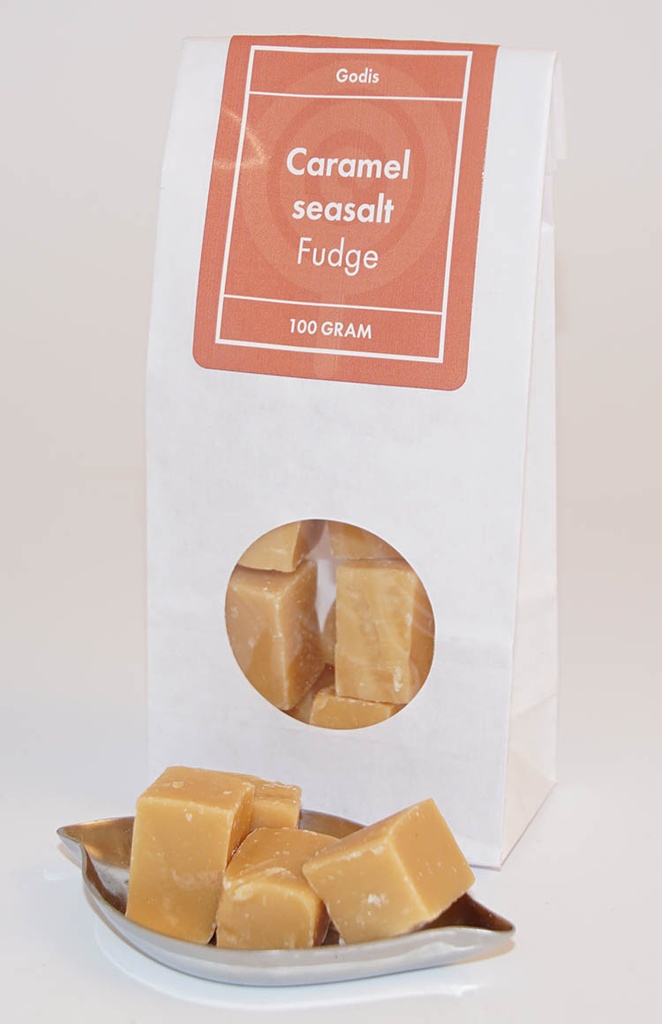 Caramel seasalt fudge Lonka vit påse med fönster 100g