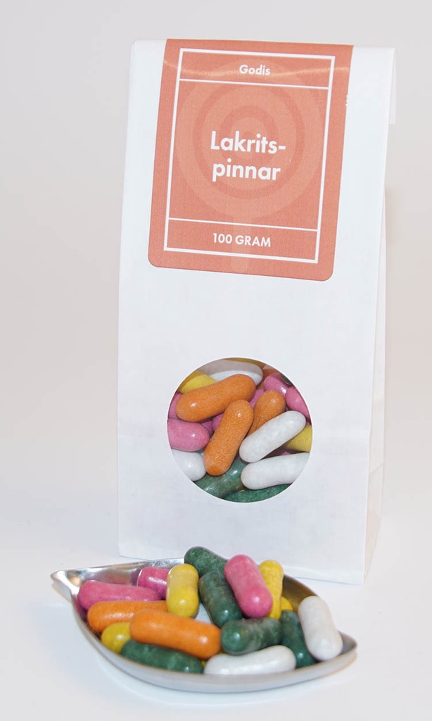 Lakritspinnar vit påse med fönster 100g