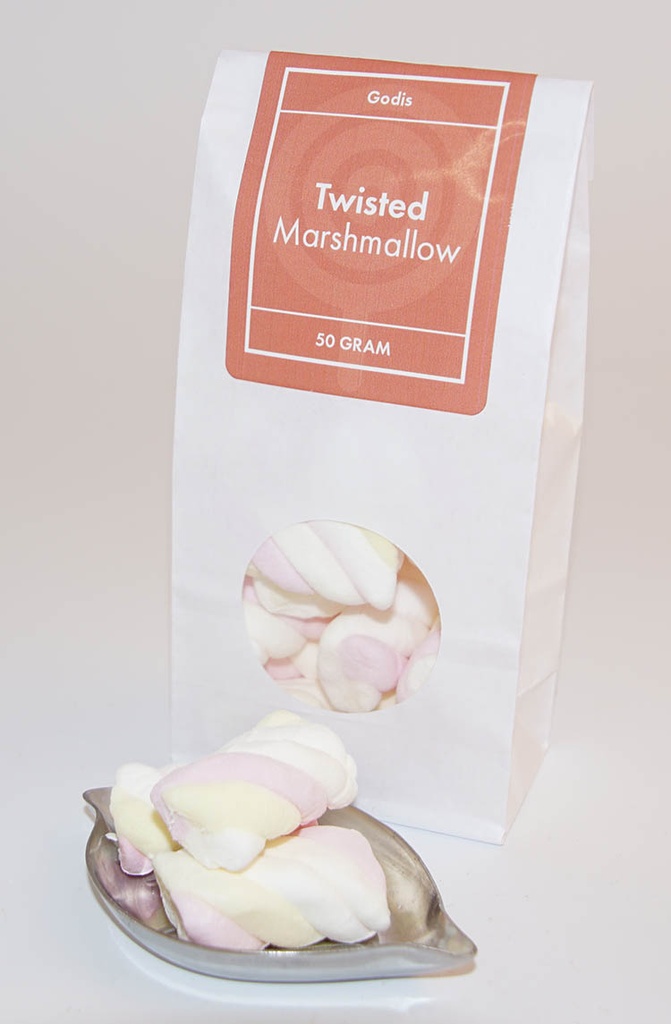 Twisted marshmallow white bag with window 50g