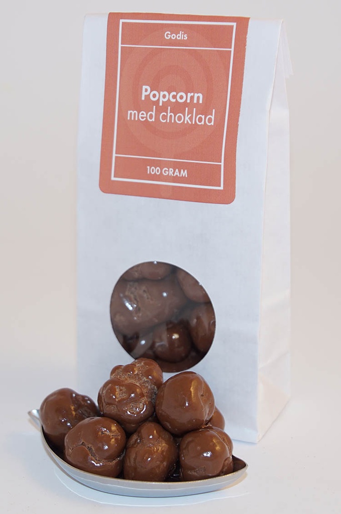 Popcorn med choklad vit påse med fönster 100g