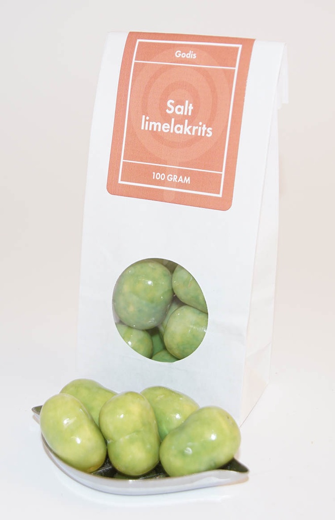 Salt limelakrits NARR vit påse med fönster 100g