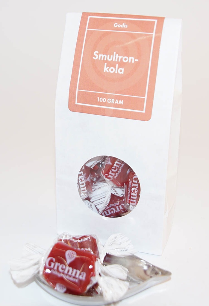 Smultronkola GRENNA vit påse med fönster 100g