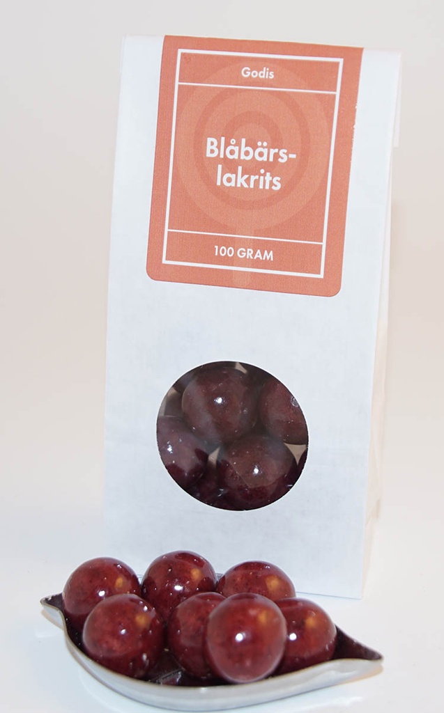 Blåbärslakrits Narr vit påse med fönster 100g