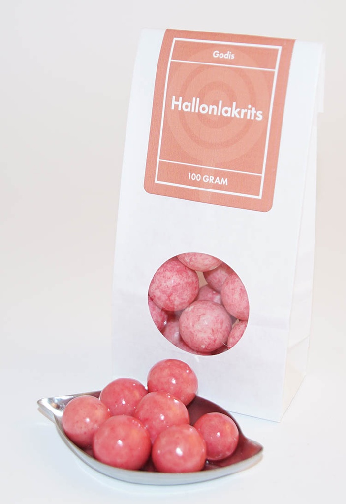 Raspberry/liquorice Narr white bag with window 100g