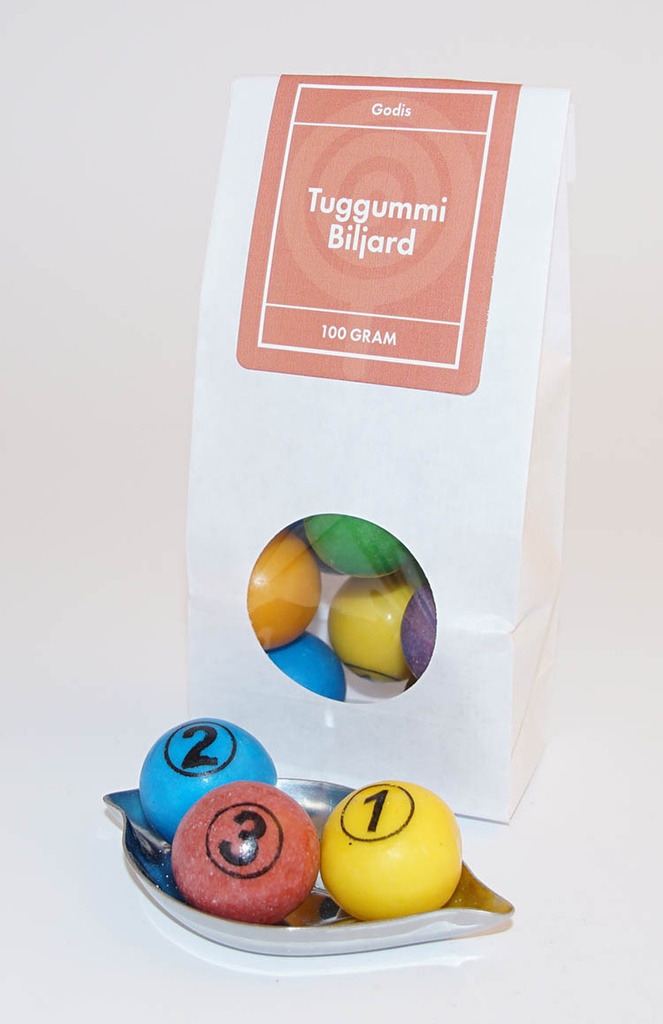 Chewing gum billiard balls white bag with window 100g