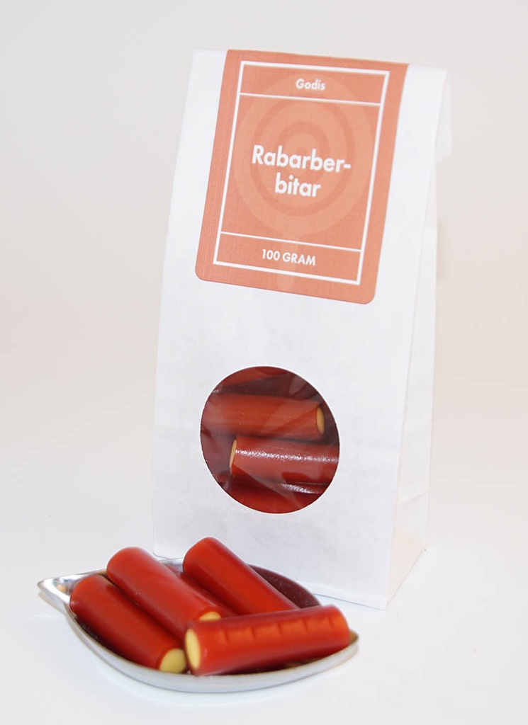 Rhubarb pieces large white bag with window 100g