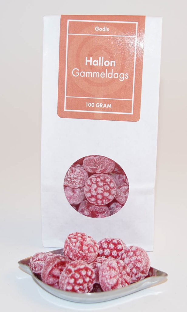 Hallon gammeldags GRENNA vit påse med fönster 100g