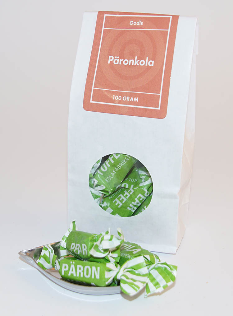 Päronkola kolafabriken vit påse med fönster 100g
