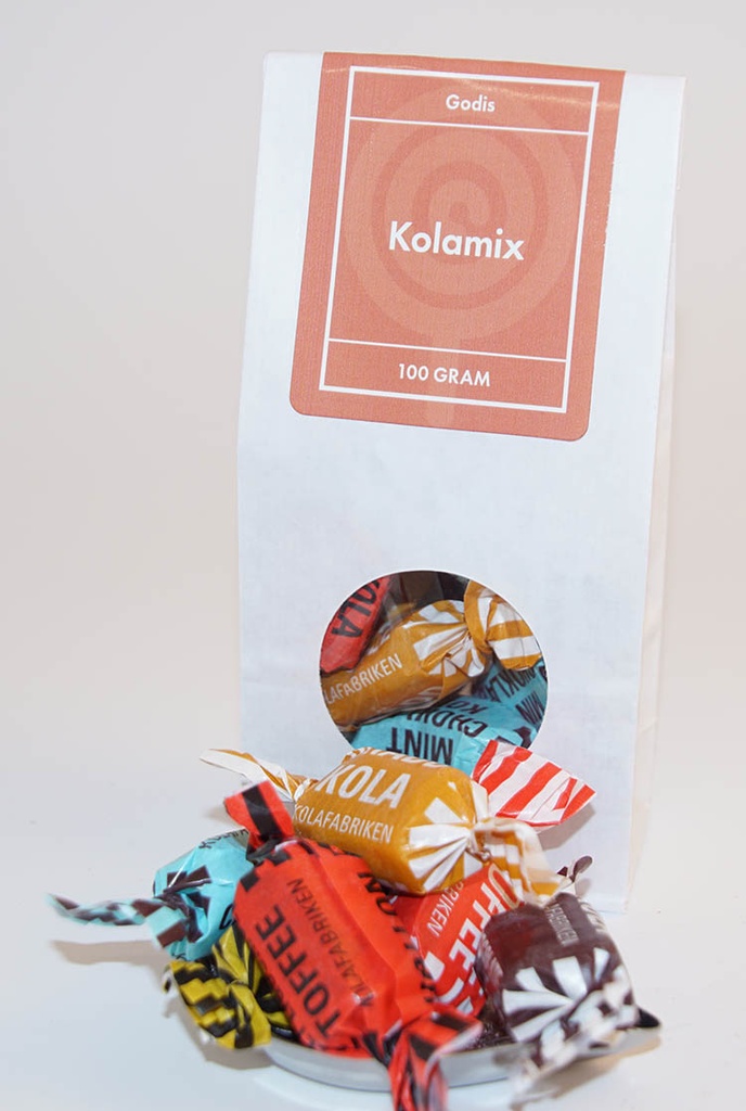 Kolamix kolafabriken vit påse med fönster 100g