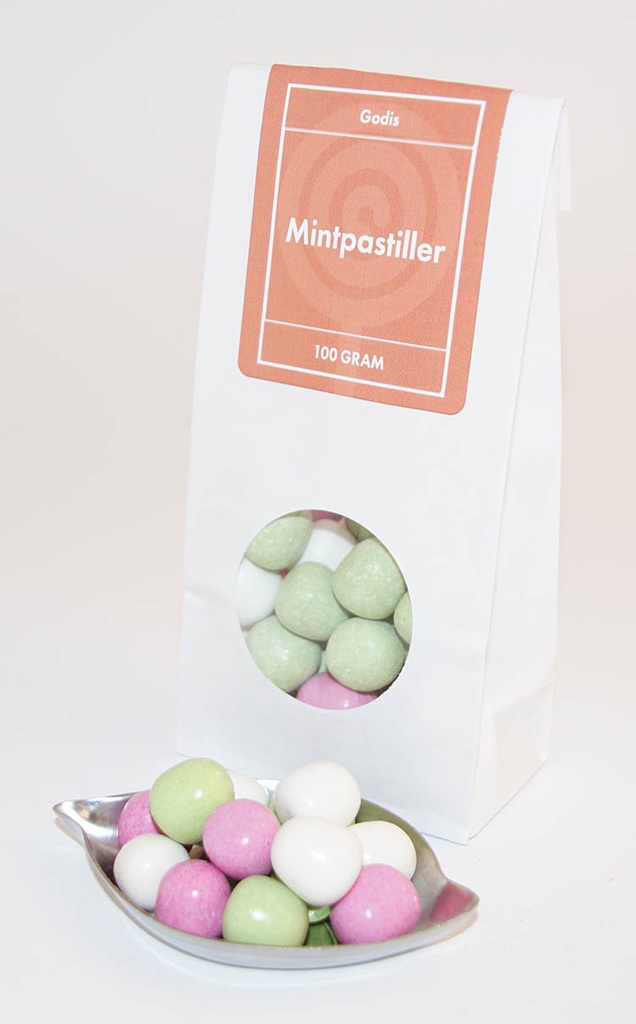 Mint pastille white bag with window 100g