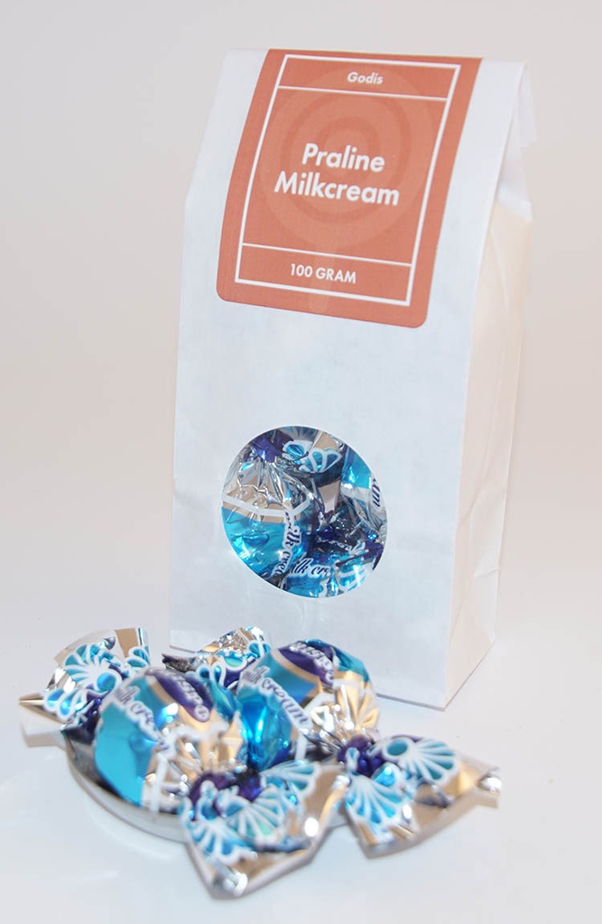 Praline Milk cream vit påse med fönster 100g