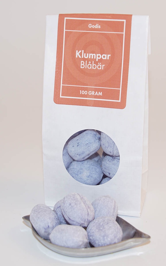 Klumpar Blåbär vit påse med fönster 100g