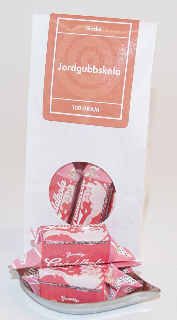 Strawberry toffee MORMOR LISAS white bag with window 100g