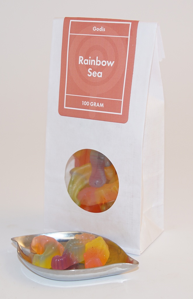Rainbow Sea godis vit påse med fönster 100g