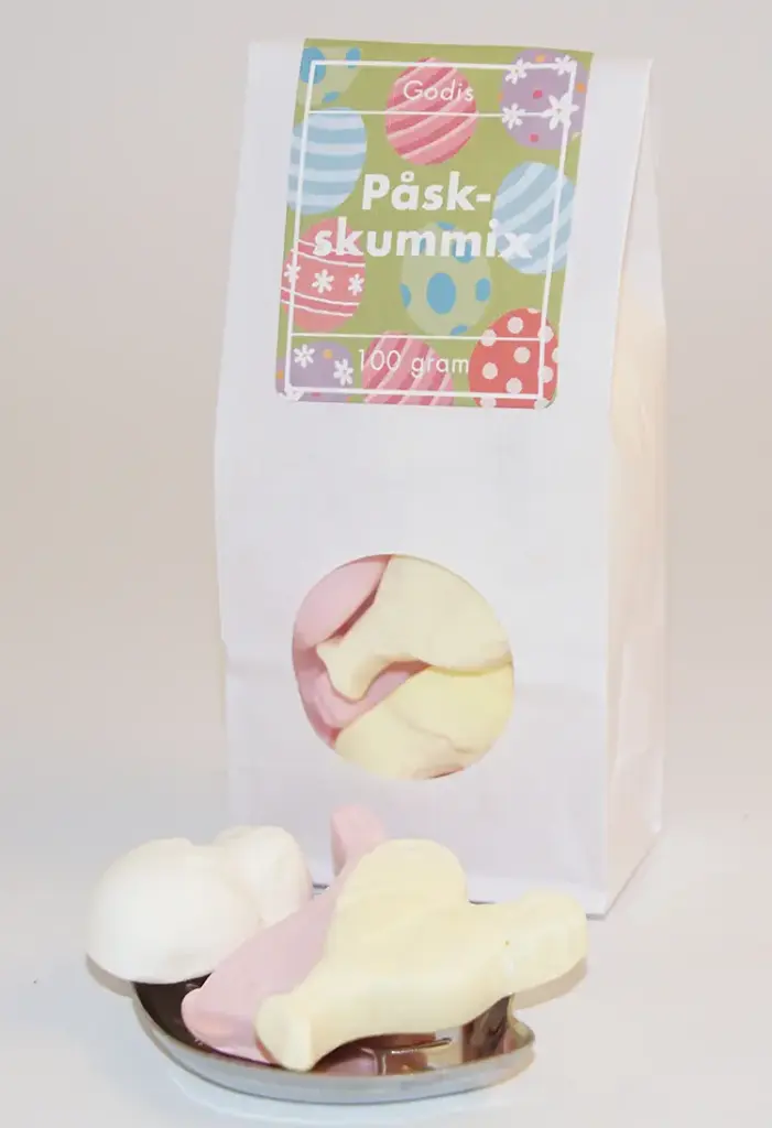 Påskskummix vit påse med fönster 100g