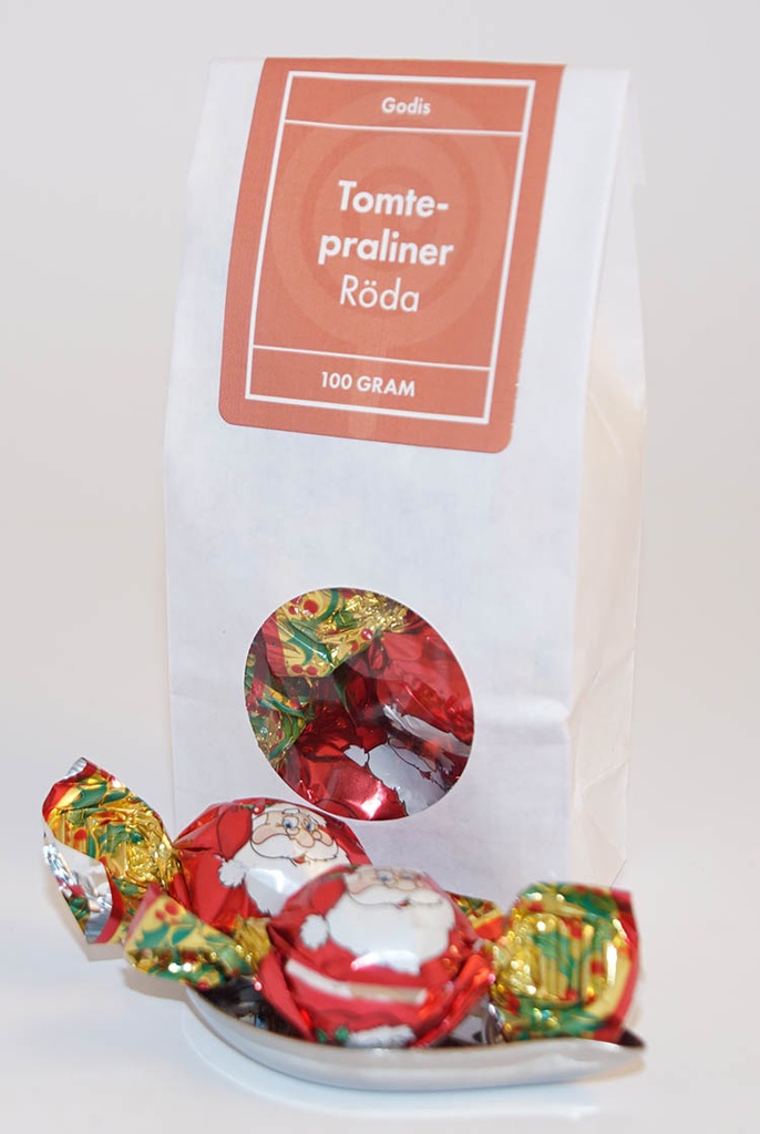 Santa praline RED white bag with window 100g