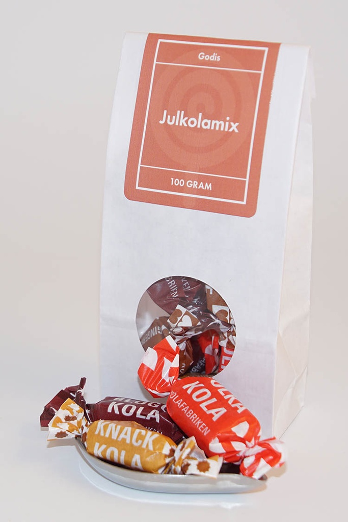 Julkolamix Kolafabriken vit påse med fönster 100g