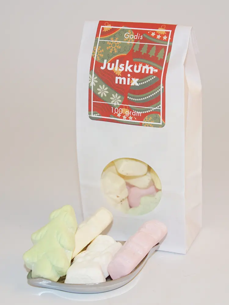Julskum-mix FRANSSONS vit påse med fönster 100g