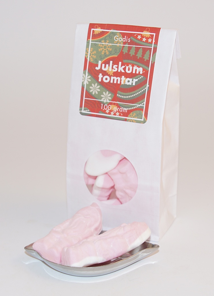 Julskum tomte liten vit påse med fönster 100g