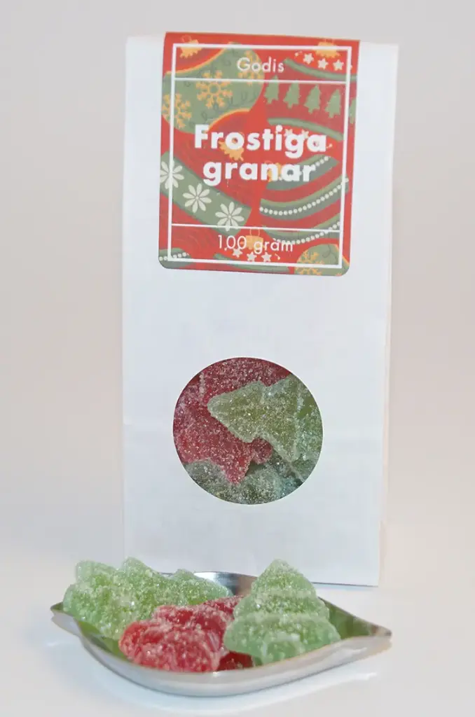 Frostiga granar vit påse med fönster