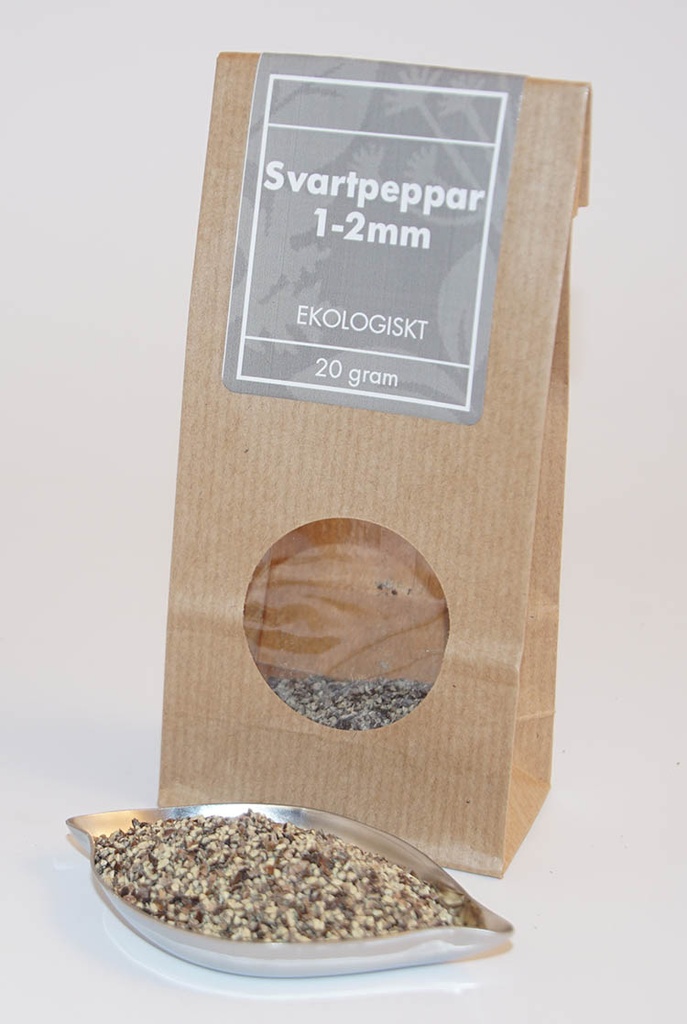 Svartpeppar 1-2mm EKO brun påse med fönster